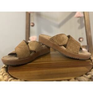 Vionic Hayden Platform Sandals Toffee Suede Leather Comfort Shoes 9.5